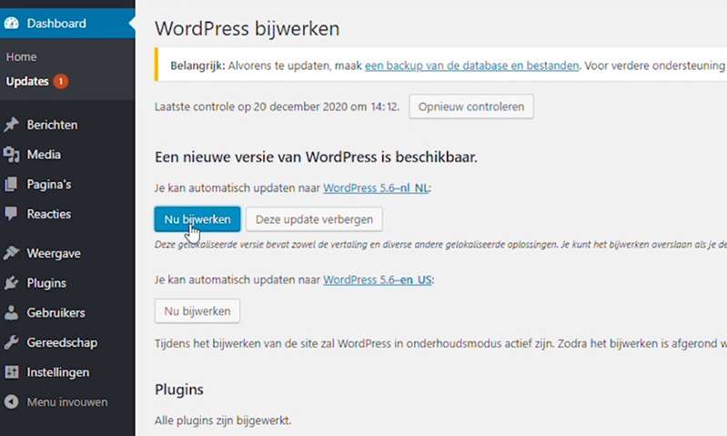 wordpress bijwerken