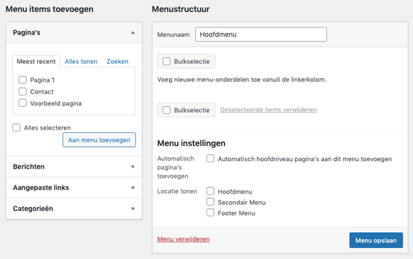 aanpassen wordpress menu