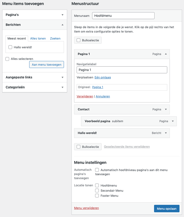 aanpassen menu wordpress